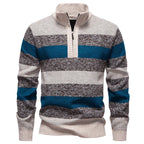 Men's Knitted Striped Quarter-Zip Jumper – Long Sleeve High Neck Pullover
