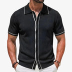 Ribbed Button Polo Shirt Men