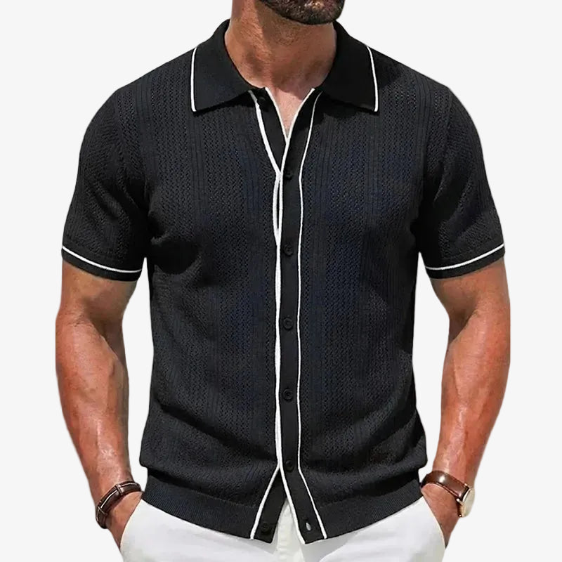 Ribbed Button Polo Shirt Men