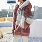 Women's Teddy Fleece Hooded Jacket – Zip Front Long Sleeve Winter Coat with Pockets