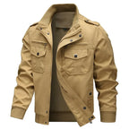 Men's Utility Field Jacket with High Collar, Long Sleeves and Multiple Front Pockets
