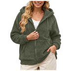 Women's Fleece Hooded Jacket – Full Zip Long Sleeve Winter Hoodie with Front Pockets