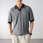Cable Pattern Short Sleeve Polo Top