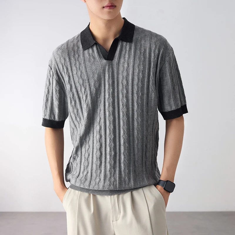 Cable Pattern Short Sleeve Polo Top