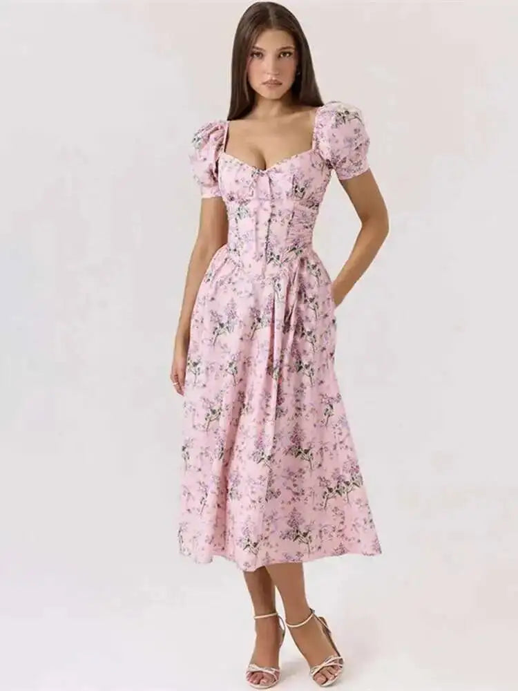Puff Sleeve Floral Print Dress Women