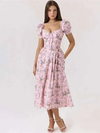 Puff Sleeve Floral Print Dress Women