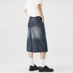 Men's Relaxed Wide Leg Denim Jorts with Button Closure