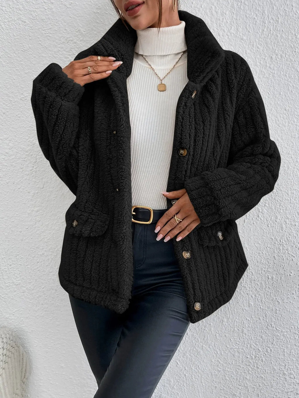 Women's Chunky Knit Cardigan – Button Front Longline Jacket with Pockets and Long Sleeves