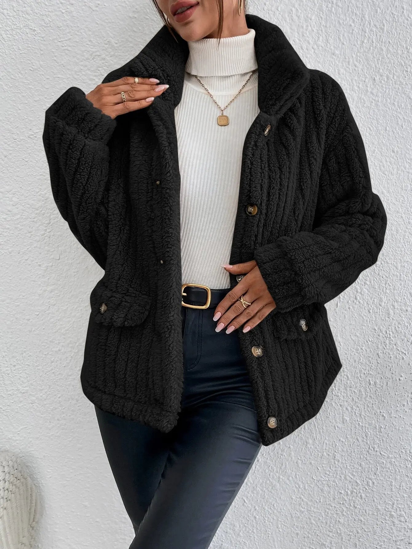 Women's Chunky Knit Cardigan – Button Front Longline Jacket with Pockets and Long Sleeves