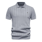 Men's Textured Short Sleeve Polo Shirt with Vertical Rib Design