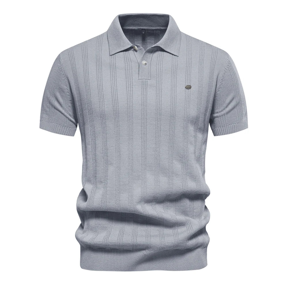 Men's Textured Short Sleeve Polo Shirt with Vertical Rib Design