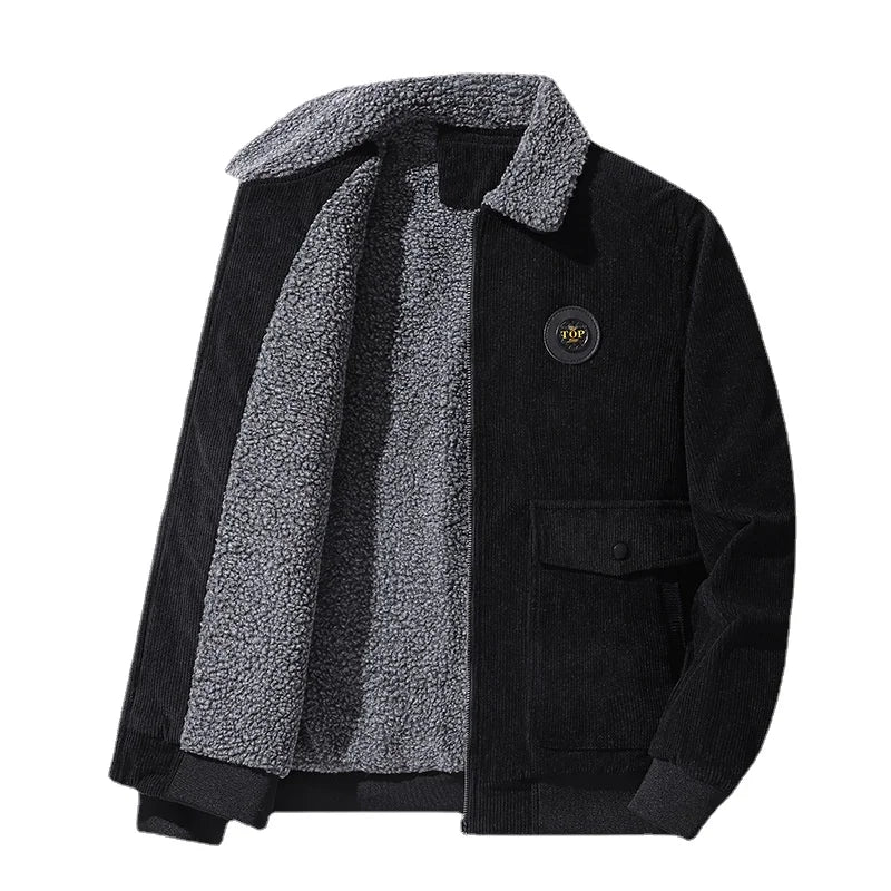 Men's Sherpa Lined Corduroy Jacket – Long Sleeve Button Up Coat with Front Pockets
