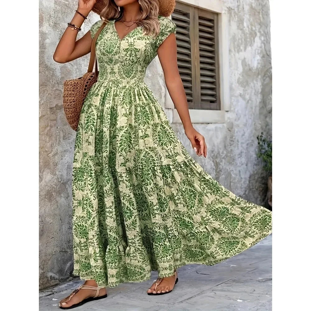 Flared Printed Long Dress Women