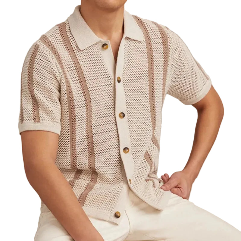 Collared Button Front Stripe Shirt Men