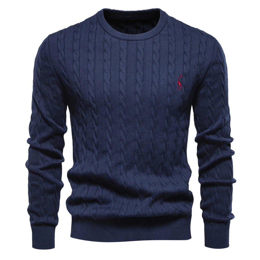 Men's Cable Pattern Sweater Ribbed Hem Crewneck Pullover