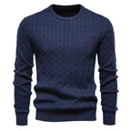 Men's Cable Pattern Sweater Ribbed Hem Crewneck Pullover