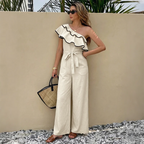 One Shoulder Ruffle Belted Jumpsuit