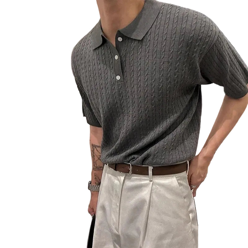 Men's Textured Three Button Polo Shirt