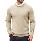 Men's Crew Neck Knitted Jumper with Ribbed Cuffs