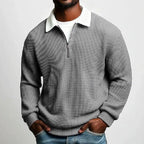 Men's Quarter Zip Polo Jumper with Textured Knit