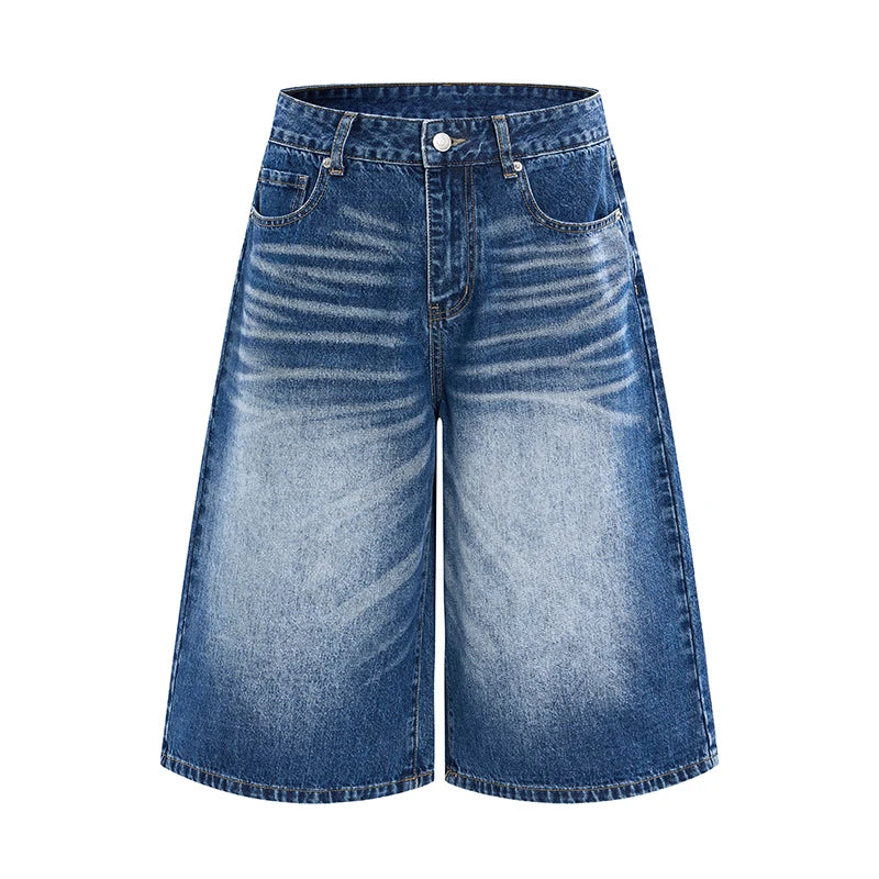 Men's Relaxed Wide Leg Denim Jorts with Button Closure