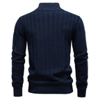 Men's Knitted Quarter-Zip Jumper – Long Sleeve High Neck Ribbed Pullover Sweater