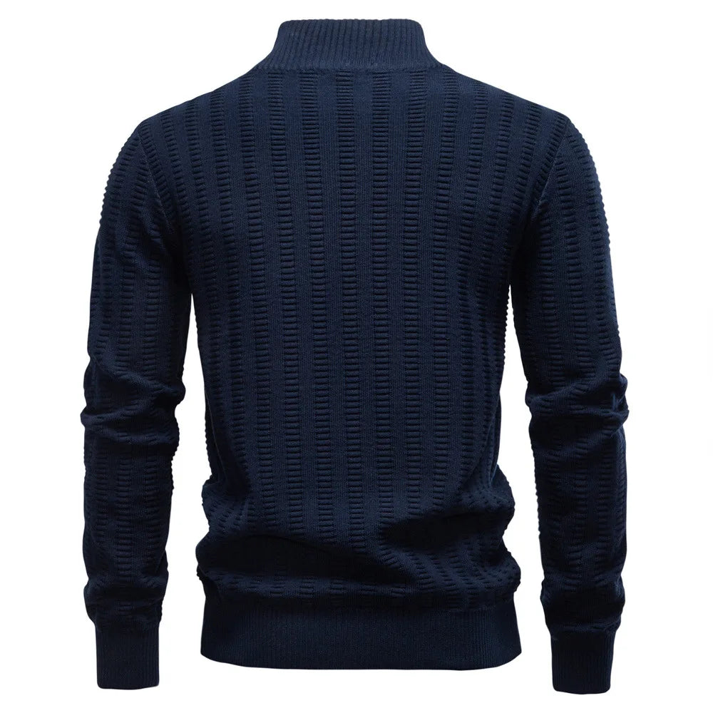 Men's Knitted Quarter-Zip Jumper – Long Sleeve High Neck Ribbed Pullover Sweater