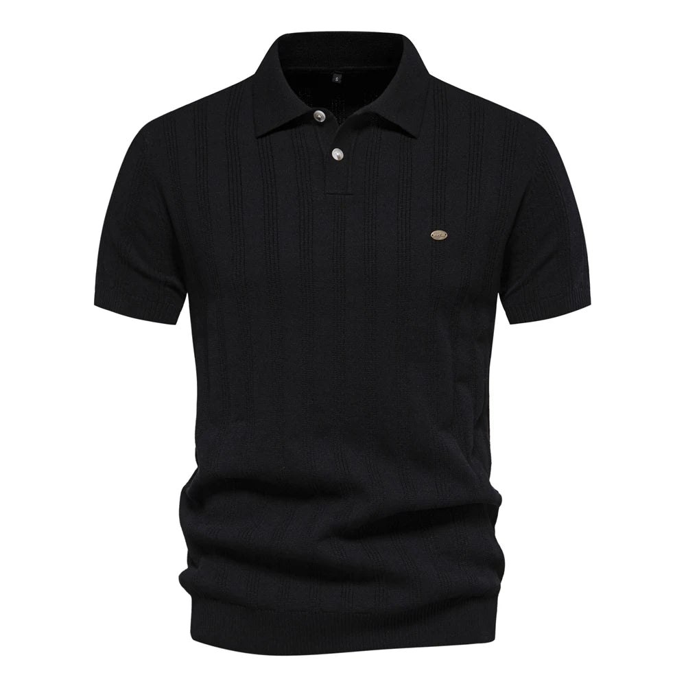 Men's Textured Short Sleeve Polo Shirt with Vertical Rib Design
