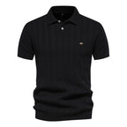 Men's Textured Short Sleeve Polo Shirt with Vertical Rib Design