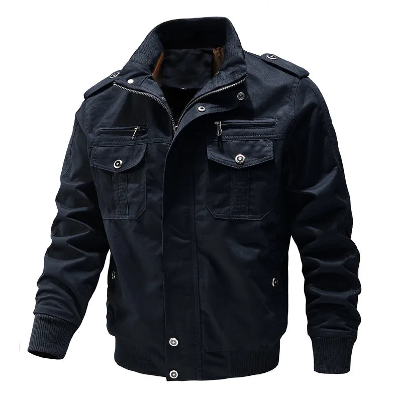 Men's Military Style Field Jacket – Long Sleeve Utility Coat with Multiple Pockets