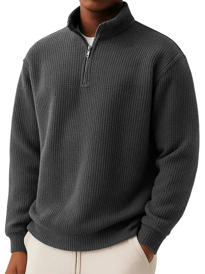 Men's Quarter Zip Ribbed Jumper with Collar