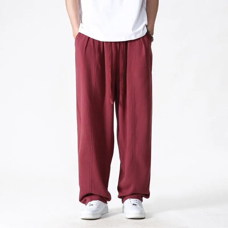 Men's Wide Leg Pull On Drawstring Full Length Pants