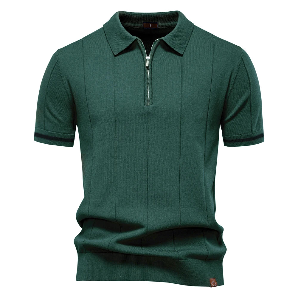 Men's Collared Short Sleeve Polo Shirt with Quarter Zip Closure