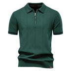 Men's Collared Short Sleeve Polo Shirt with Quarter Zip Closure