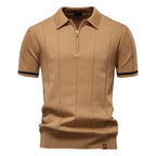 Men's Collared Short Sleeve Polo Shirt with Quarter Zip Closure