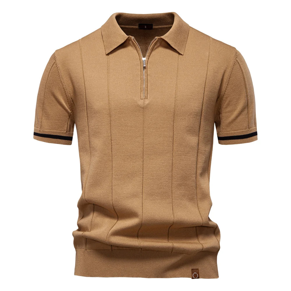 Men's Collared Short Sleeve Polo Shirt with Quarter Zip Closure