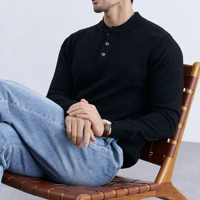Men's Classic Henley Neck Pullover Sweater