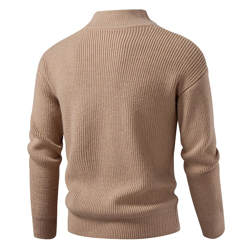 Men's Quarter Zip Knit Jumper with Ribbed Hem