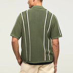 Stripe Knit Button Polo Shirt Men