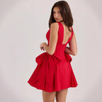 Bow Detail Plunge Mini Dress Women