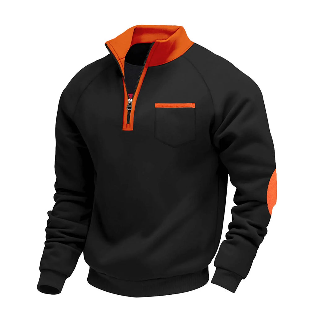 Men's Quarter-Zip Pullover Sweatshirt – Long Sleeve Stand Collar Chest Pocket Top