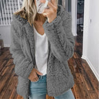 Women's Teddy Fleece Jacket – Fluffy Long Sleeve Open Front Winter Coat