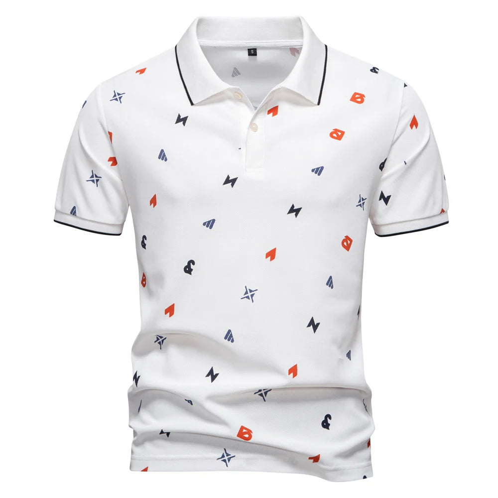 Men's Button Polo Shirt with Small Printed Pattern