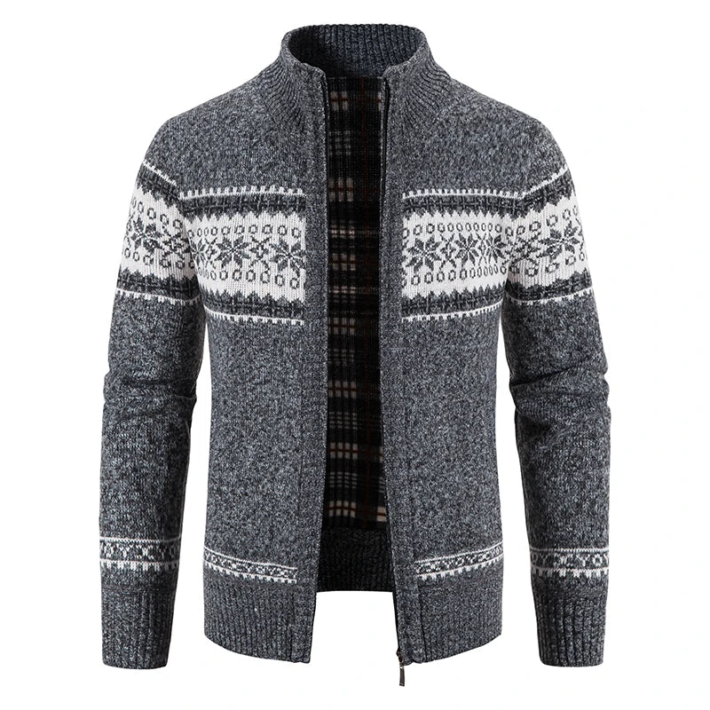 Men's Zip Up Sweater Stand Collar Patterned Knit Jacket