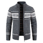 Men's Zip Up Sweater Stand Collar Patterned Knit Jacket