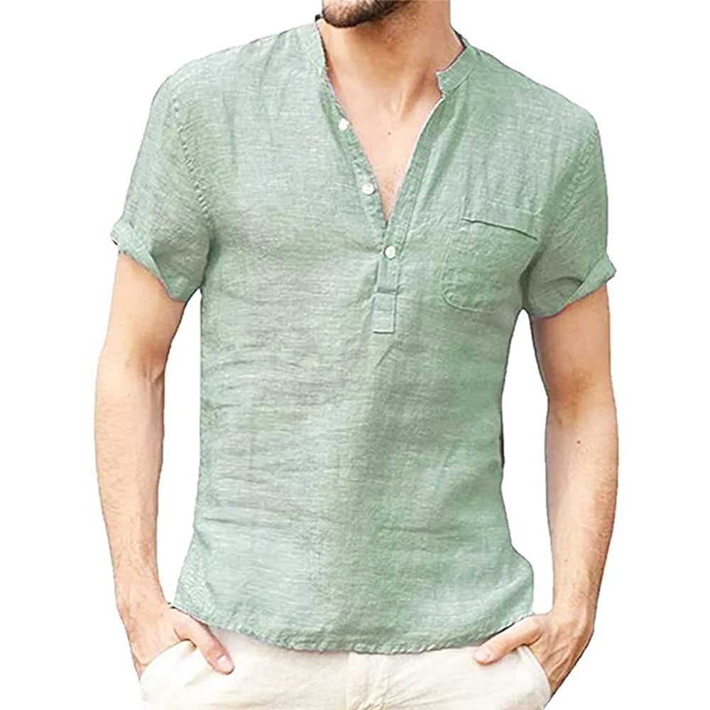 Men's Short Sleeve Henley Pullover Shirt