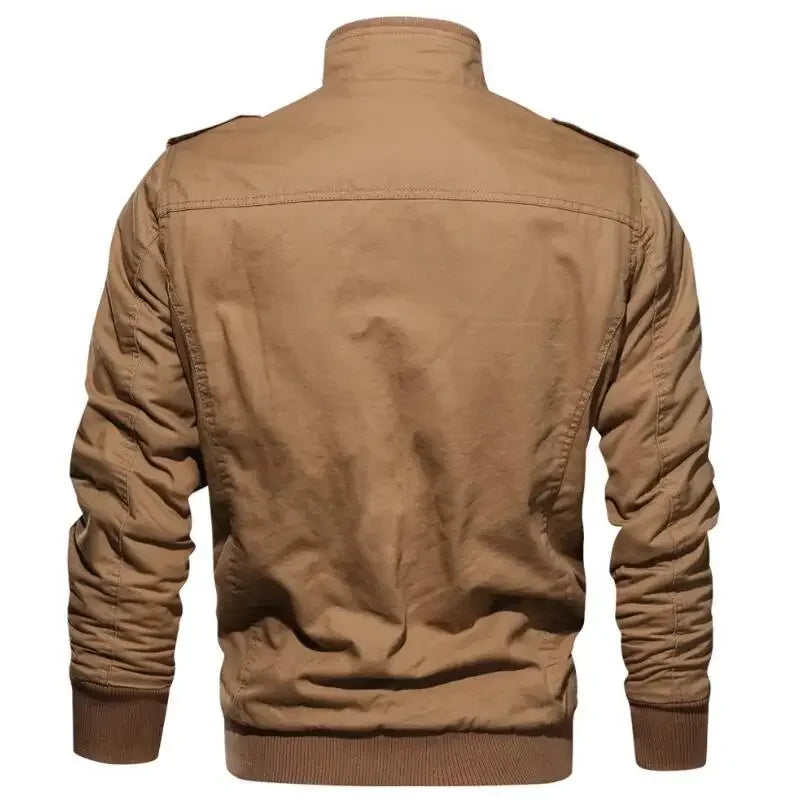 Men's Utility Field Jacket – Long Sleeve Coat with High Collar and Multiple Pockets