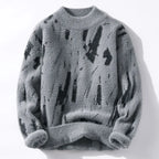 Men's Abstract Knit Jumper with Crew Neck Brushstroke Pattern