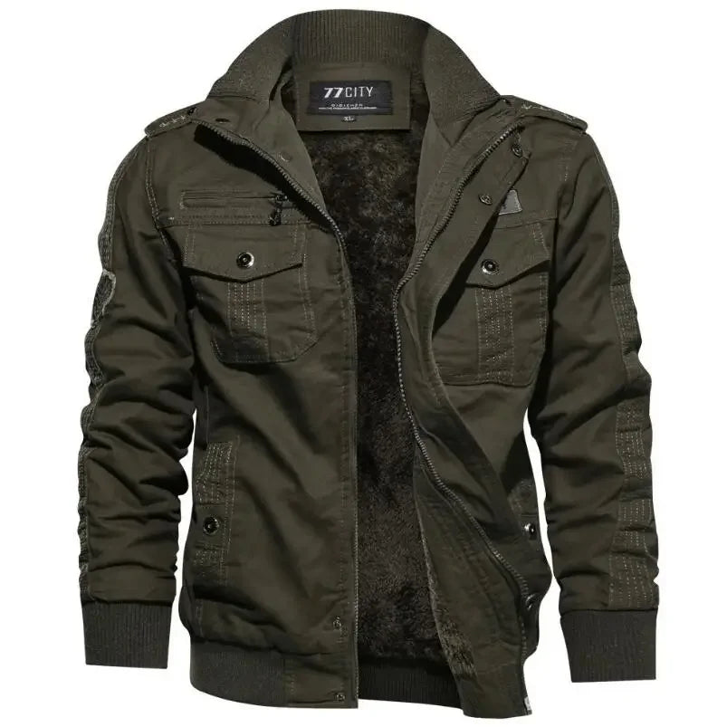 Men's Utility Field Jacket – Long Sleeve Coat with High Collar and Multiple Pockets