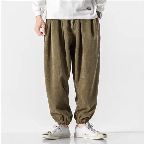 Men's Harem corduroy Jogger Pants With Elastic Waist
